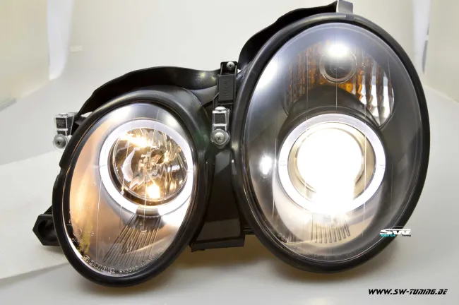 angel eye headlights for Mercedes benz W208 CLK 97-02 LED 2 halo rims black