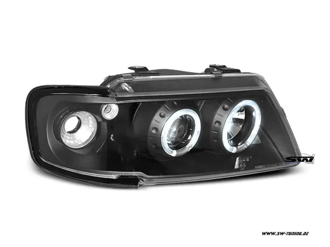 Angel Eye Scheinwerfer passend für Audi A3 8L 96-00 2 LED Standlichtringe Black