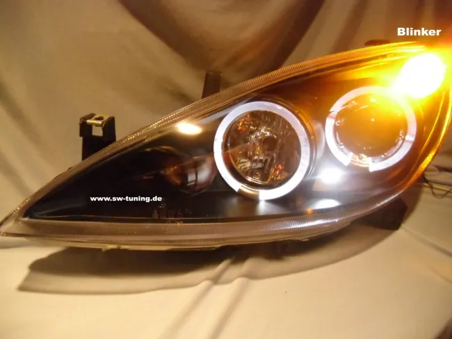 angel eye headlights Peugeot 307 2 LED halo rims black