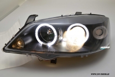 Angel Eye Scheinwerfer passend fr Opel Astra G mit 2 LED Standlichtringe black