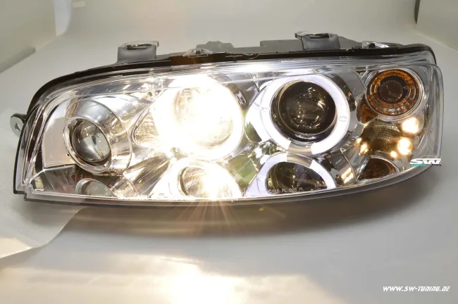 angel eye headlights Fiat Punto type 188 99-02 2 LED halo rims chrome