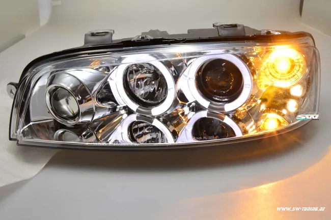 angel eye headlights Fiat Punto type 188 99-02 2 LED halo rims chrome