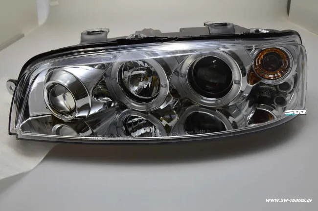 angel eye headlights Fiat Punto type 188 99-02 2 LED halo rims chrome