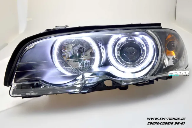 angel eye headlights BMW E46 cabrio/coupe 2d 98-02 2 High LED halo rims black
