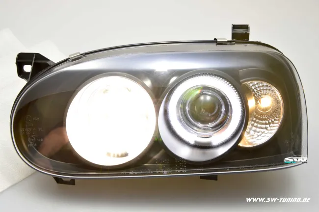 Angel Eye headlights VW Golf III 92-97 LED 2 halo rims black