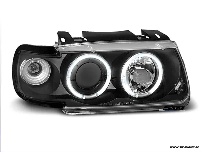 Angel Eye headlights VW Polo 95-98 2 halo rims black