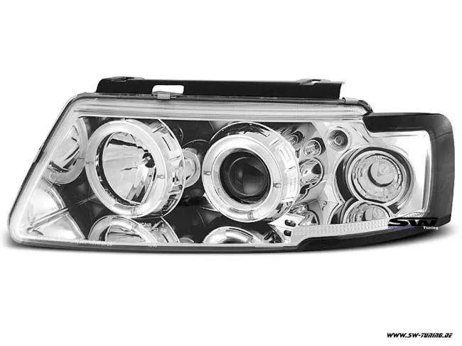 Angel eye headlights for VW Passat 3B 97-01 with 2 LED halo rims chrome