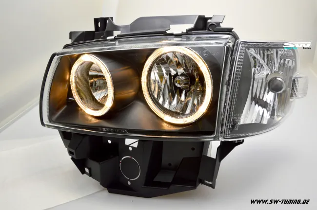 Angel Eye headlights for VW T4 97-03 with 2 halo rims black Long front car