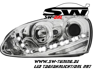 SW-DRL headlights VW Golf V 03-09 DAYTIME RUNNING LIGHT R87 chrome