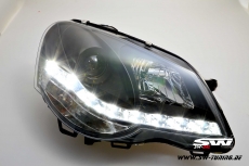 SW-DRL Scheinwerfer VW Polo 9N3 05-09 LED Tagfahrlicht black LWR