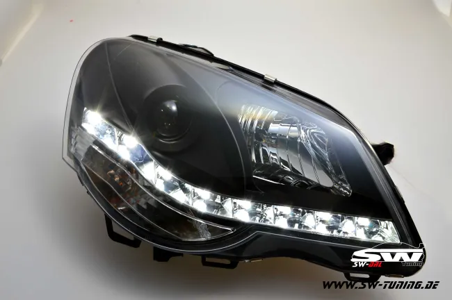 SW-DRL headlights VW Polo 9N3 05/05-09 LED drl black ehc-motor