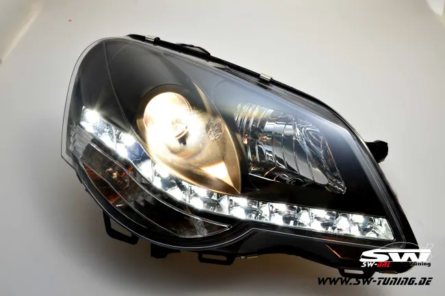 SW-DRL headlights VW Polo 9N3 05/05-09 LED drl black ehc-motor