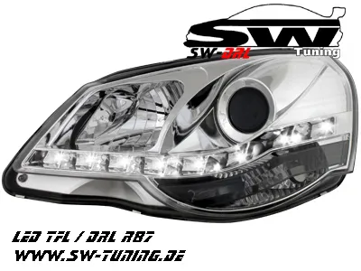 SW-DRL headlights VW Polo 9N3 05/05-09 LED drl chrome ehc-motor