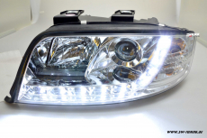 SW-DRL Scheinwerfer passend fr AUDI A6 4B 01-04 Facelift LED Tagfahrlicht R87 chrome
