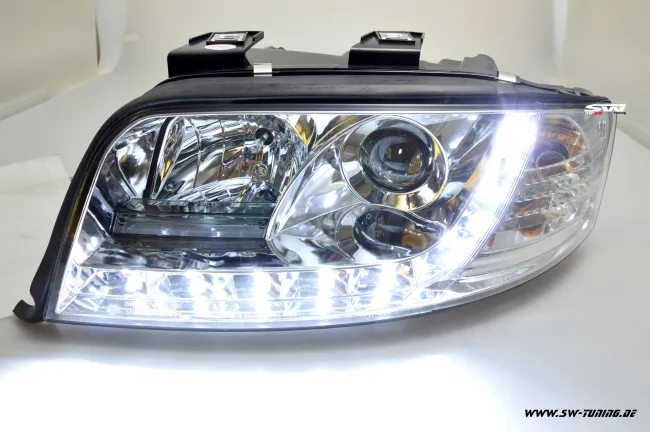 SW-DRL headlights suitable for Audi A4 4B 01-04 Facelift DAYTIME RUNNING LIGHT R87 chrome