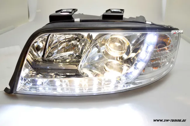 SW-DRL headlights suitable for Audi A4 4B 01-04 Facelift DAYTIME RUNNING LIGHT R87 chrome