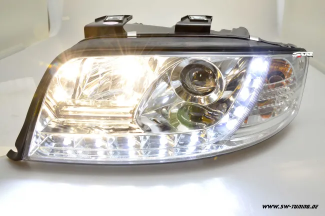 SW-DRL headlights suitable for Audi A4 4B 01-04 Facelift DAYTIME RUNNING LIGHT R87 chrome