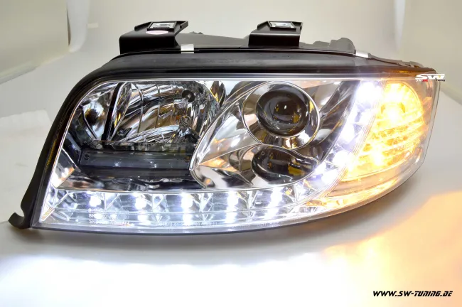 SW-DRL headlights suitable for Audi A4 4B 01-04 Facelift DAYTIME RUNNING LIGHT R87 chrome
