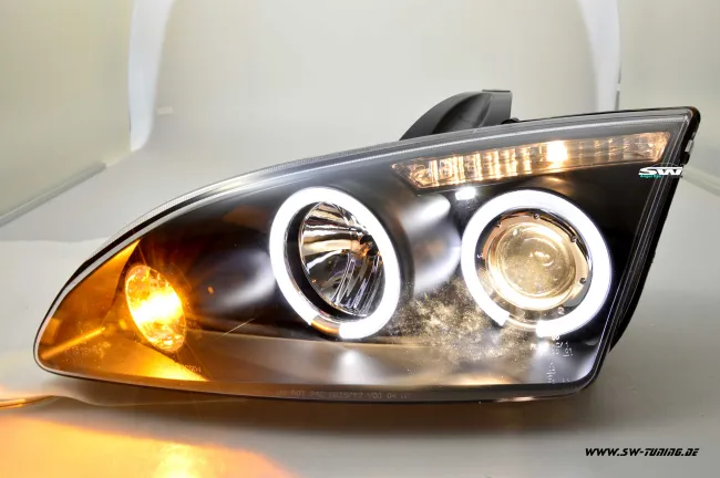 angel eye headlights Ford Focus Mk2 04-08 2 LED halo rims black