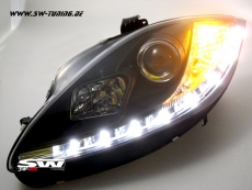 SW-DRL Scheinwerfer Seat Leon 1P1 09-13 Facelift LED Tagfahrlicht R87 black
