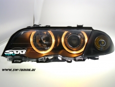 angel eye headlights BMW E46 4D limo 98-01 2 halo rims black