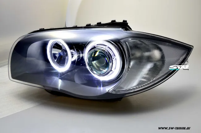 Angel eye headlights BMW 1 Series E87 E88 E81 E82 04-11 High LED halo rims Black