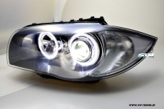Angel eye headlights BMW 1 Series E87 E88 E81 E82 04-11 High LED halo rims Black