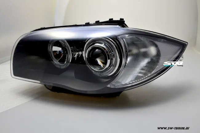 Angel eye headlights BMW 1 Series E87 E88 E81 E82 04-11 High LED halo rims Black