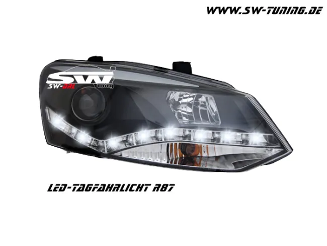 SW-DRL Scheinwerfer VW Polo V 6R 10-14 LED Tagfahrlicht R87 black