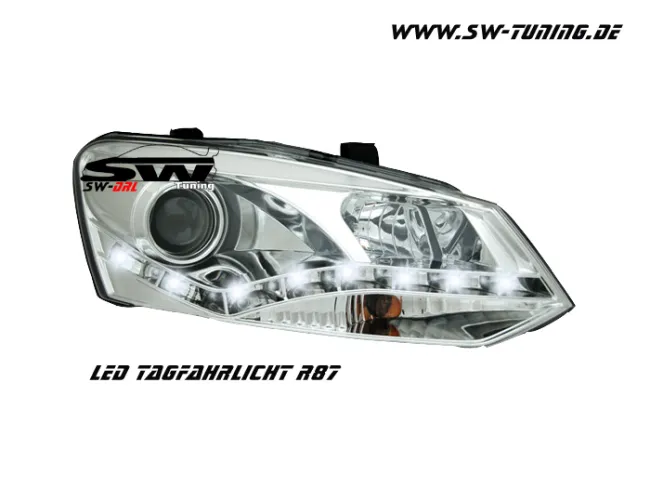 SW-DRL Scheinwerfer VW Polo V 6R 10-14 LED Tagfahrlicht R87 chrome