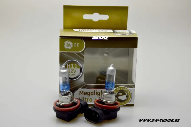 H11 GE MEGALIGHT Ultra 12V/55W white (2stk) +130% mehr Licht