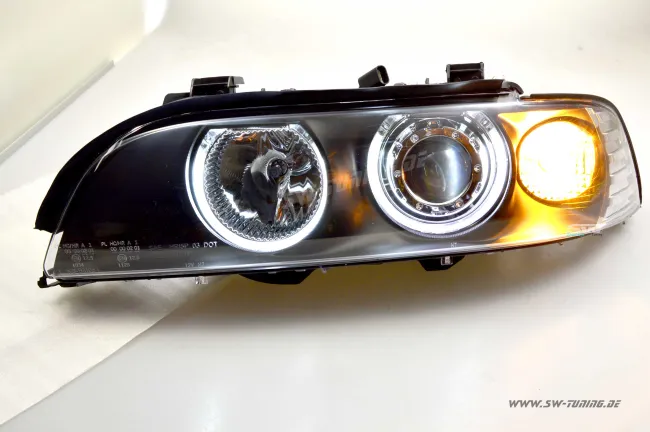 Angel Eye Scheinwerfer passend für 5er BMW E39 95-00 CCFL-Standlichtringe black