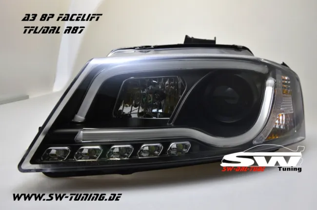 SW-DRLTube Scheinwerfer AUDI A3 8P 08-12 Facelift LED TFL / Lighttube black