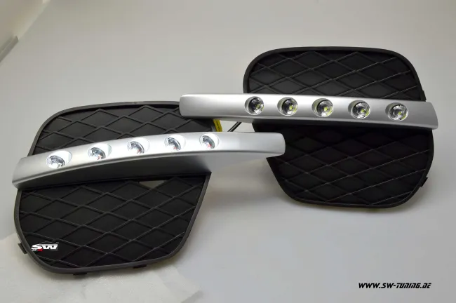 SW-DRL LED Tagfahrlicht für BMW X5 Typ E70 LCI 10-14 chrome inkl Gitter nicht-M-Stoßstange