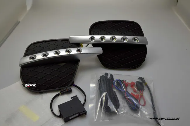 SW-DRL LED Tagfahrlicht für BMW X5 Typ E70 LCI 10-14 chrome inkl Gitter nicht-M-Stoßstange