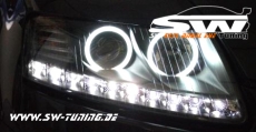 SW-CCFL Angel Eye Headlights Audi A6 Typ4F 04-08 CCFL helorims chrome
