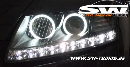 SW-CCFL Angel Eye Scheinwerfer Audi A6 Typ 4F 04-08 CCFL Standlichtringe Black