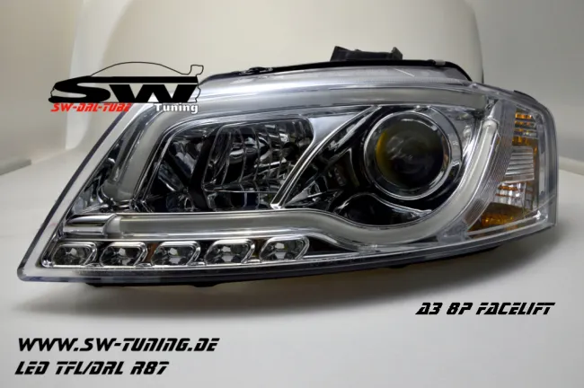 SW-DRLTube Scheinwerfer AUDI A3 8P 08-12 Facelift LED TFL / Lighttube chrome