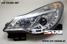 SW-DRLTube Scheinwerfer passend fr Opel Corsa D Facelift 11-15 LED TFL R87 / Lighttube chrom