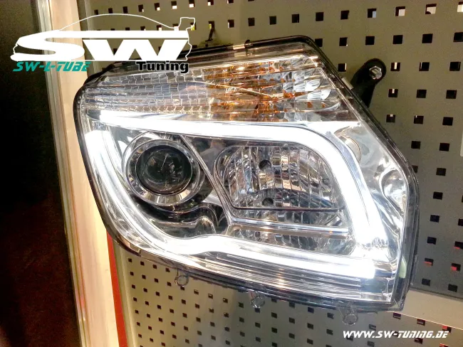 SW-Ltube headlights Dacia Duster 10-14 LED Lighttube chrome