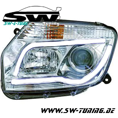 SW-Ltube headlights Dacia Duster 10-14 LED Lighttube chrome