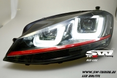 SW-DRLtube headlights VW Golf VII 12-15 black with LED DRL R87 RED-Line