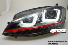 SW-DRLtube headlights VW Golf VII 12-15 black with LED DRL R87 RED-Line
