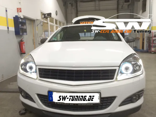 SW Angel Eye headlights Opel Astra H 04-11 High LED halo rim Lighttube black