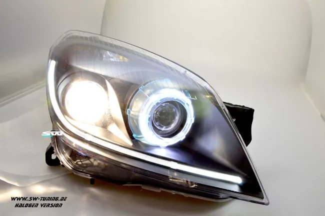 SW Angel Eye headlights Opel Astra H 04-11 High LED halo rim Lighttube black