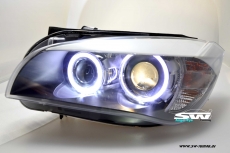 Angel eye headlights for BMW X1 Type E84 09-12 High LED helo rims rings black