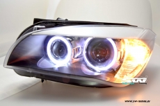 Angel eye headlights for BMW X1 Type E84 09-12 High LED helo rims rings black