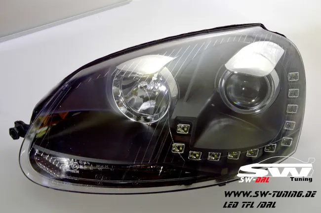 SW-DRL headlights for VW Golf V 03-09 LED DRL R87 black
