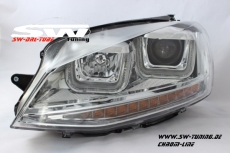 SW-DRLtube headlights VW Golf VII 12-16 chrome with LED Indicator/DRL R87 chrome-Line