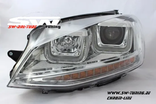 SWDRLtube Scheinwerfer VW Golf 7 12-16 LED Blinker / U-TFL R87 Chrom-Line chrom